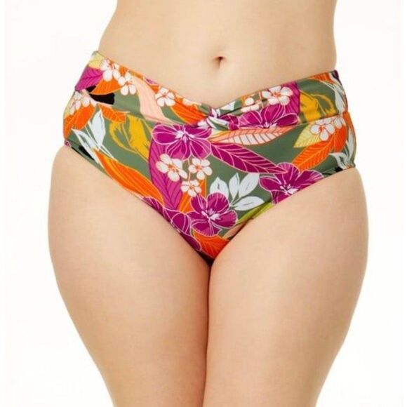 Time and Tru Floral Mid Rise Bikini Bottoms Swim 1x NWT - Picture 2 of 3